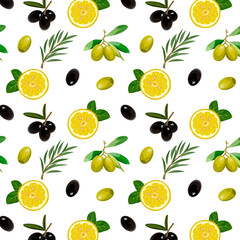 Fototapeta na wymiar Pattern with lemons and olives.Vector pattern with lemons and olives on a transparent background.