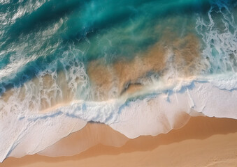 Aerial View of Ocean Waves at the Beach: A Stunning Summer Vacation Background, Generative AI