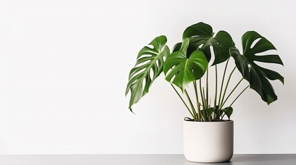 Monstera plant planted in a pot, isolated on white, Generative AI
