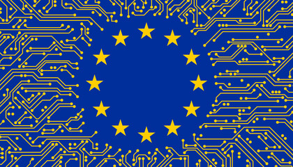 EU-Flagge mit Compterelementen © Roman