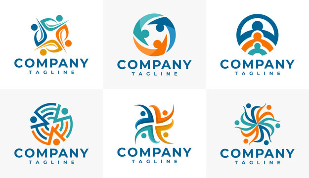 Set of abstract human group logo design template
