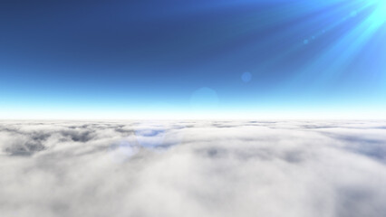 Above clouds sun ray, 3d rendering