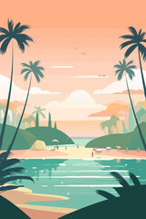 Obraz premium Background template for beach themed poster design. Flat vector illustration.