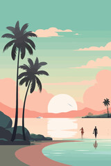Background template for beach themed poster design. Flat vector illustration.