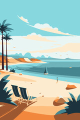 Background template for beach themed poster design. Flat vector illustration.