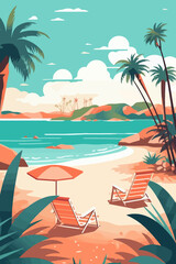 Fototapeta na wymiar Background template for beach themed poster design. Flat vector illustration.