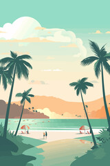 Fototapeta na wymiar Background template for beach themed poster design. Flat vector illustration.