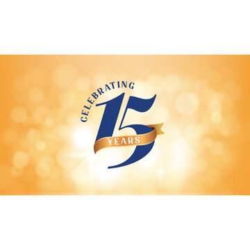 15 years anniversary logo template on bokeh background.