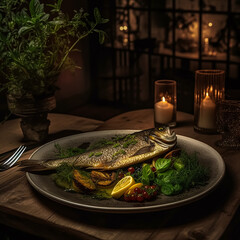 grilled fish with lemon. Generative ai