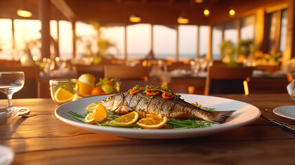 grilled fish with lemon. Generative ai