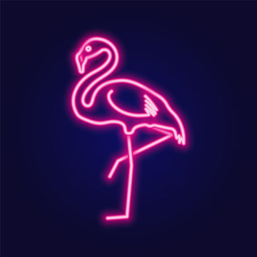 Pink flamingo. Neon. Vector illustration on a transparent background.