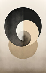 Minimalist flat circle texture illustration, black beige khaki white, minimalist textured background