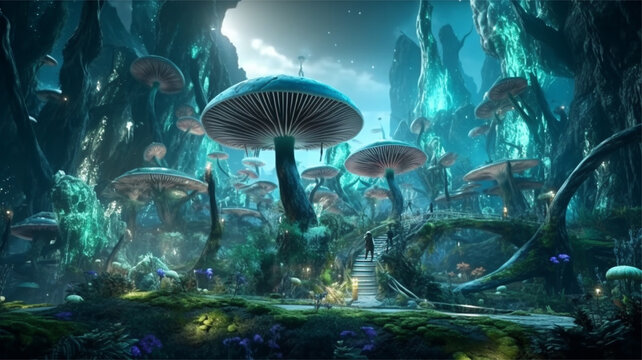 Mushroom landscape Fantasy forest Illustrator