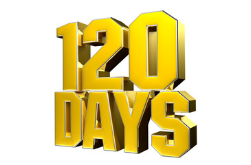 Number 120 days gold 3D illustration. Advertising signs. Product design. Product sales.