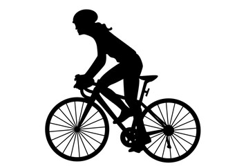 Icono negro de chica ciclista. Ciclismo femenino  - obrazy, fototapety, plakaty