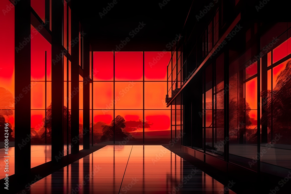 Aufkleber a view of a sunset through a window. generative ai.