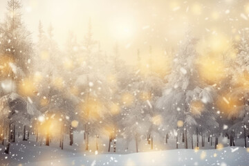 Naklejka premium Beautiful tree in winter landscape in snowfall forest background. Generative AI