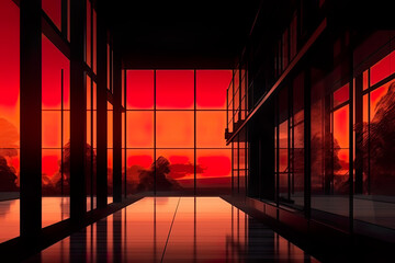A view of a sunset through a window. Generative AI.