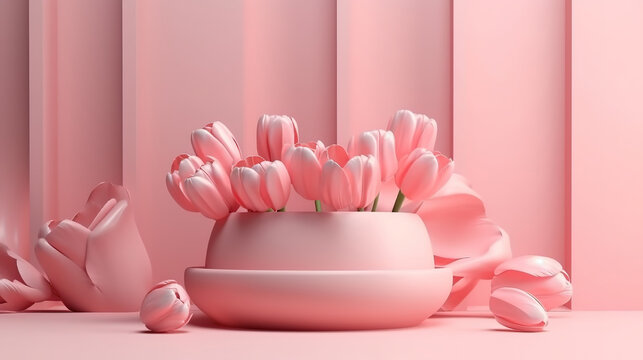 Nature minimal pedestal for beauty, cosmetic product presentation. Generative Ai