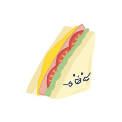 A drawing of cute smiley ham sandwich