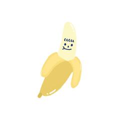 A drawing of cute smiley cartoon peeled banana