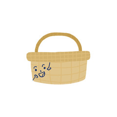 A drawing of cute smiley cartoon picnic basket