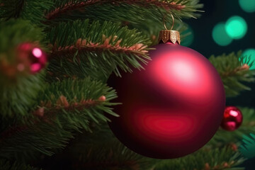 Obraz na płótnie Canvas Decorated Christmas tree on blurred background. Generative AI
