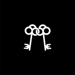 Old key icon design isolated on black background 