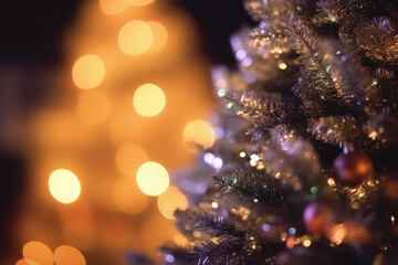 Obraz na płótnie Canvas Closeup of Christmas tree background. Generative AI