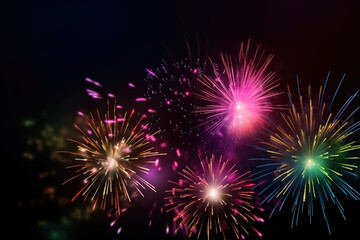 Fototapeta premium Brightly Colorful Fireworks on twilight background. Generative AI