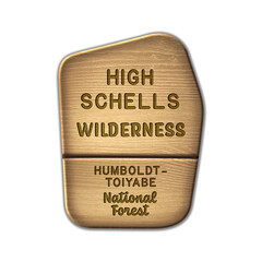 High Schells National Wilderness, Humboldt-Toiyabe National Forest wood sign illustration on transparent background