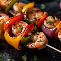 grilled shrimp skewers with bell peppers and onions