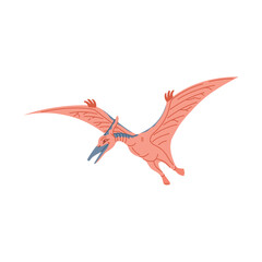 Pterodactyl cartoon dinosaur in flight, cartoon dino bird animal. Vector pteranodon pterodactyl, ancient pterosaur flying reptile, prehistoric dino