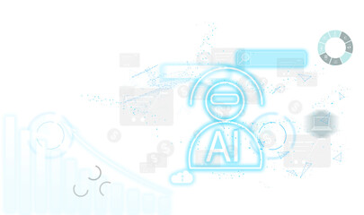Double exposure of creative artificial Intelligence icon with modern laptop on background. Neural networks and machine learning concept