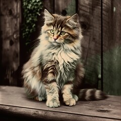 Obraz premium AI Generated. AI Generative. 1910s vintage retro coloured photo realistic photography illustration. Pen animal kitty cat relax vibe. Graphic Art