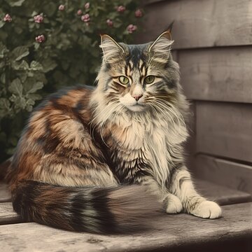 AI Generated. AI Generative. 1910s vintage retro coloured photo realistic photography illustration. Pen animal kitty cat relax vibe. Graphic Art