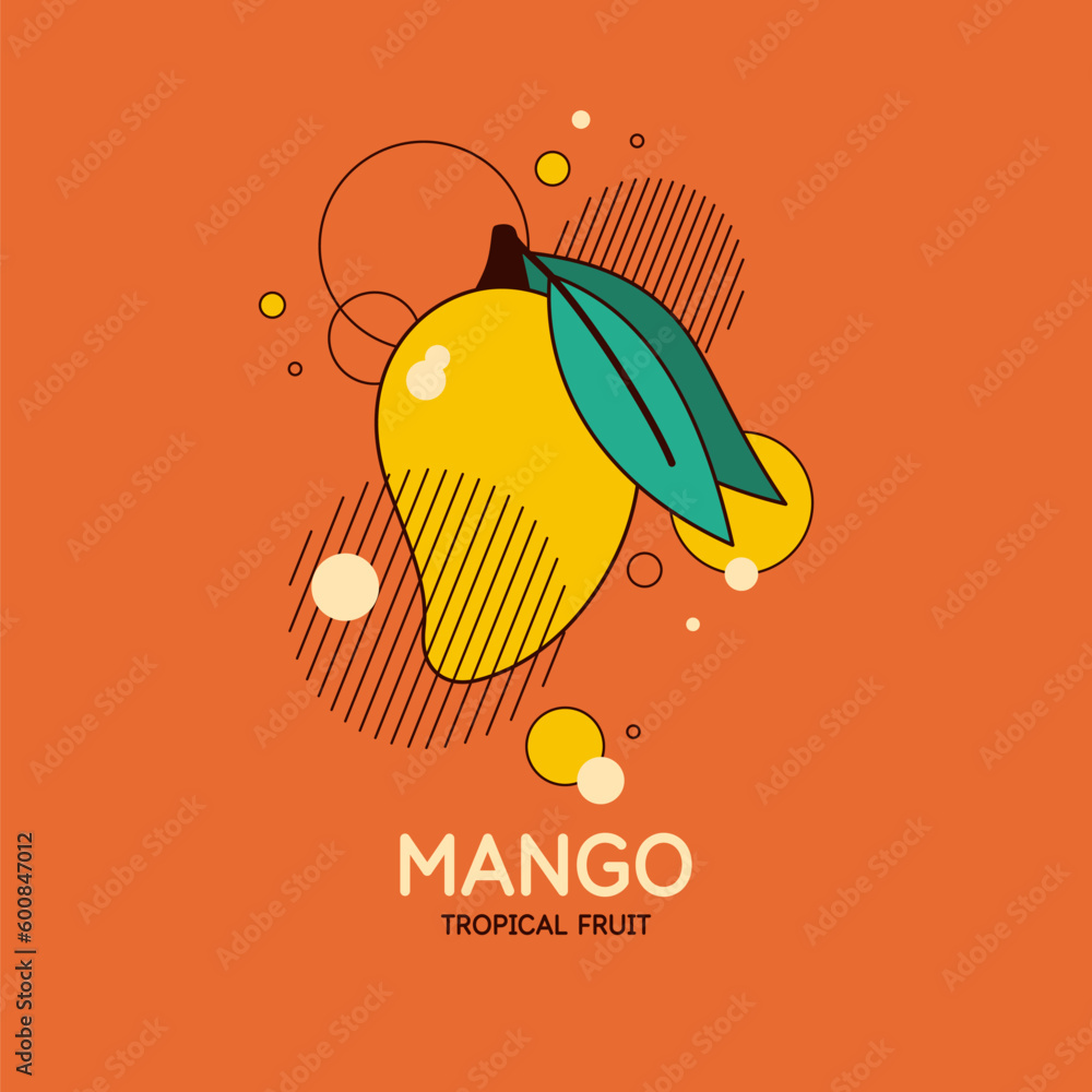 Poster vector graphics in a minimalistic fashionable style with geometric elements. illustration of a mango