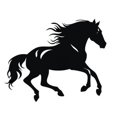 Fototapeta na wymiar A black horse is galloping on a white background. Generative AI.
