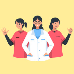 Obraz premium flat design female doctor and nurse cheerful smile.medical and health character illustration