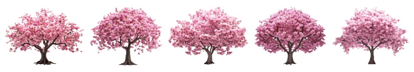 Set of cherry blossom Sakura tree isolated on transparent background - Generative AI