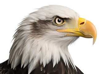 an isolated bald eagle (Haliaeetus leucocephalus), side view, portrait close-up, preservation, Wildlife-themed, photorealistic illustration on a transparent background cutout in PNG. generative ai