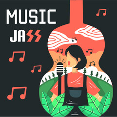jazz music template illustration,retro style singing woman