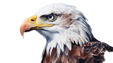 Obraz premium an isolated bald eagle (Haliaeetus leucocephalus), side view, portrait close-up, preservation, Wildlife-themed, photorealistic illustration on a transparent background cutout in PNG. generative ai
