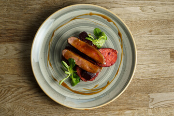 Rosemary roasted duck breast with caramelized sweet potato and beetroot