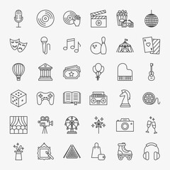 Entertainment Line Icons Set. Vector Thin Outline Holiday Symbols.