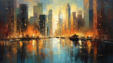 Fototapeta na wymiar Big city impressionist painting. Illustration AI Generative.
