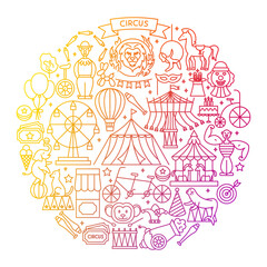 Circus Line Icon Circle Design. Vector Illustration of Holiday Outline Concept.