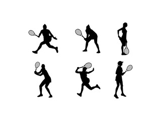 Fototapeta na wymiar Tennis players silhouettes vector design and illustration. Female tennis player silhouettes. Female tennis player silhouette set isolated on white background.