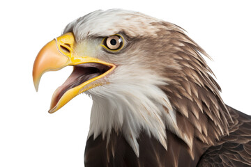Obraz premium an isolated bald eagle (Haliaeetus leucocephalus), side view, portrait close-up, preservation, Wildlife-themed, photorealistic illustration on a transparent background cutout in PNG. generative ai