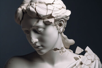 Bust of broken ancient Greek statue. Generative AI